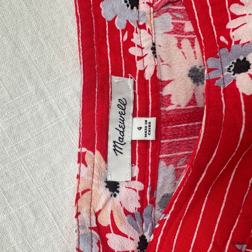 Madewell Skirt Womens 0 Side Button Daisy Society Retro Stripe Red Floral Size 4 - Picture 4 of 14